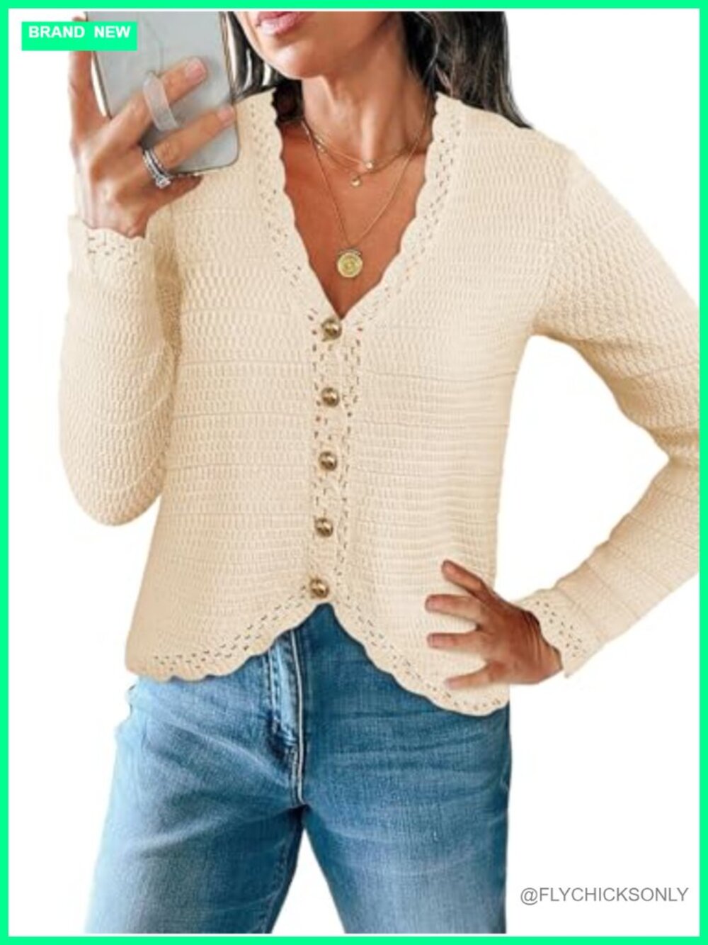 Womens Boho Cropped Knit Cardigan V Neck Button Down Long Sleeve